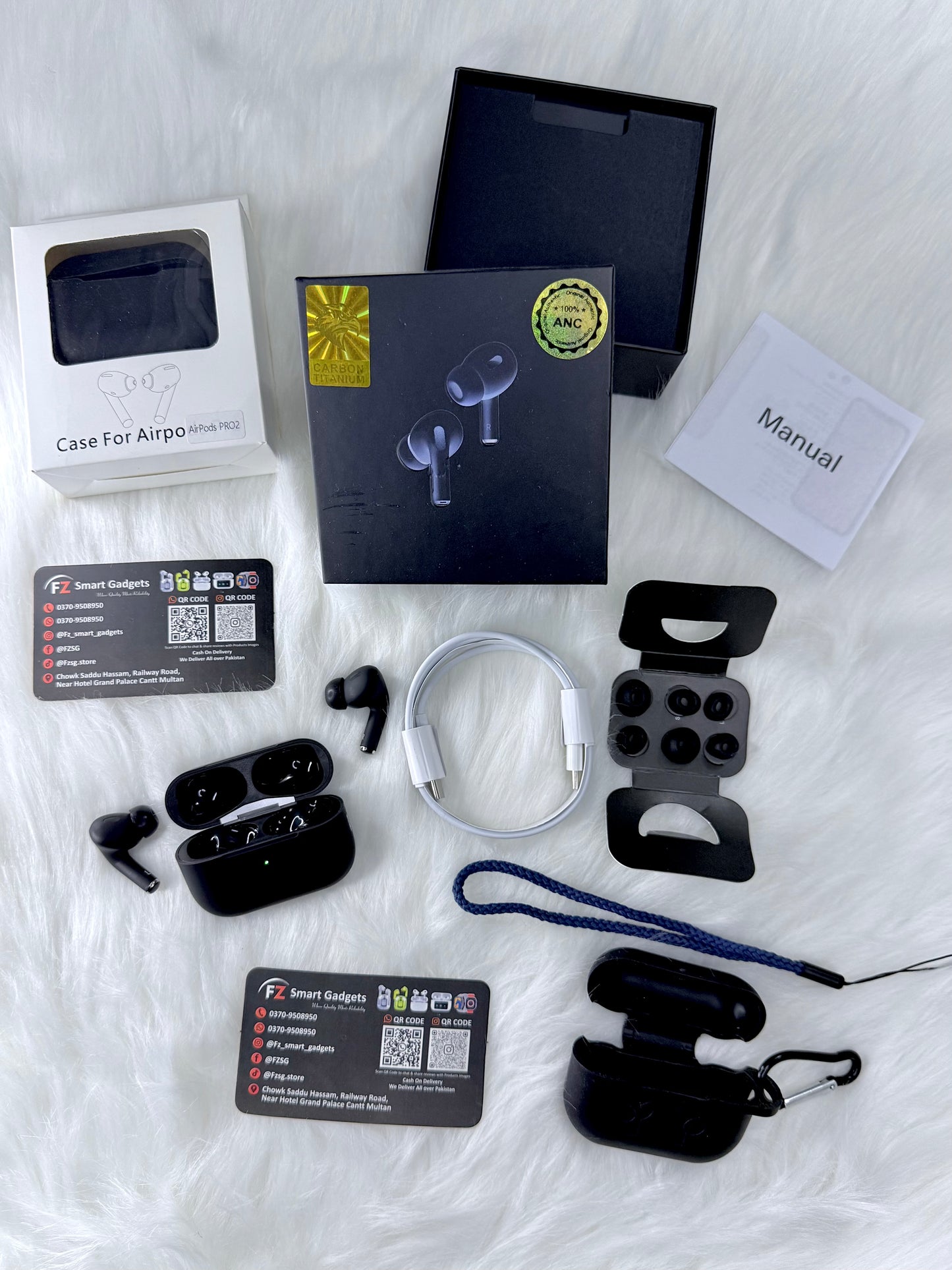 AirPods Pro 2nd Gen – Black Edition with Free Cover and Lanyard